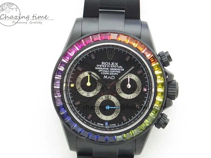 Crystal Bracelet on A7750 Black Edition Rainbow PVD Blaken Best Bezel Dial VR PVD Daytona V2 1226